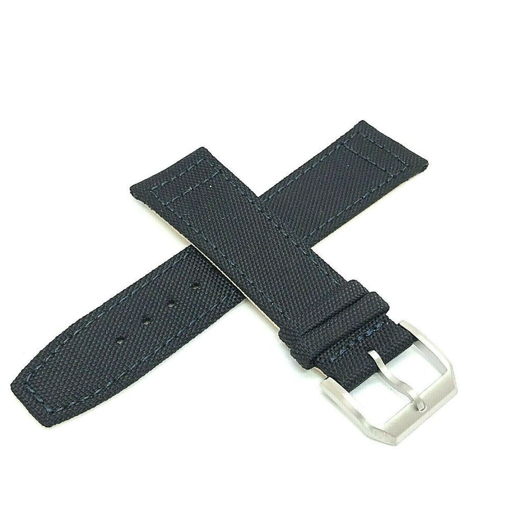 Men's Watch Band Replacement Black Leather Canvas Strap 22mm Lug 7.5''